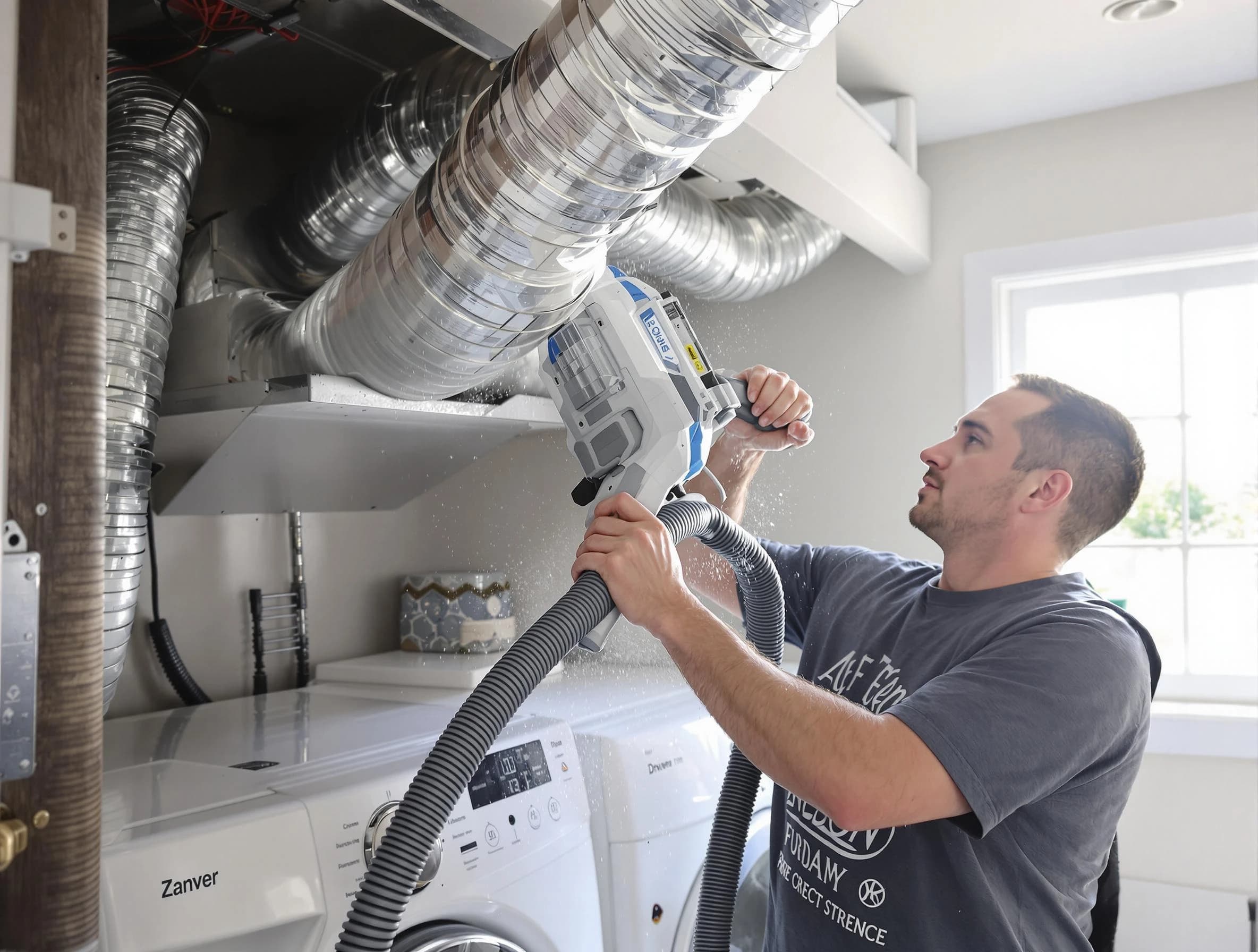 Riverdale Dryer Vent Cleaning specialist cleaning deep within a dryer vent duct system in Riverdale
