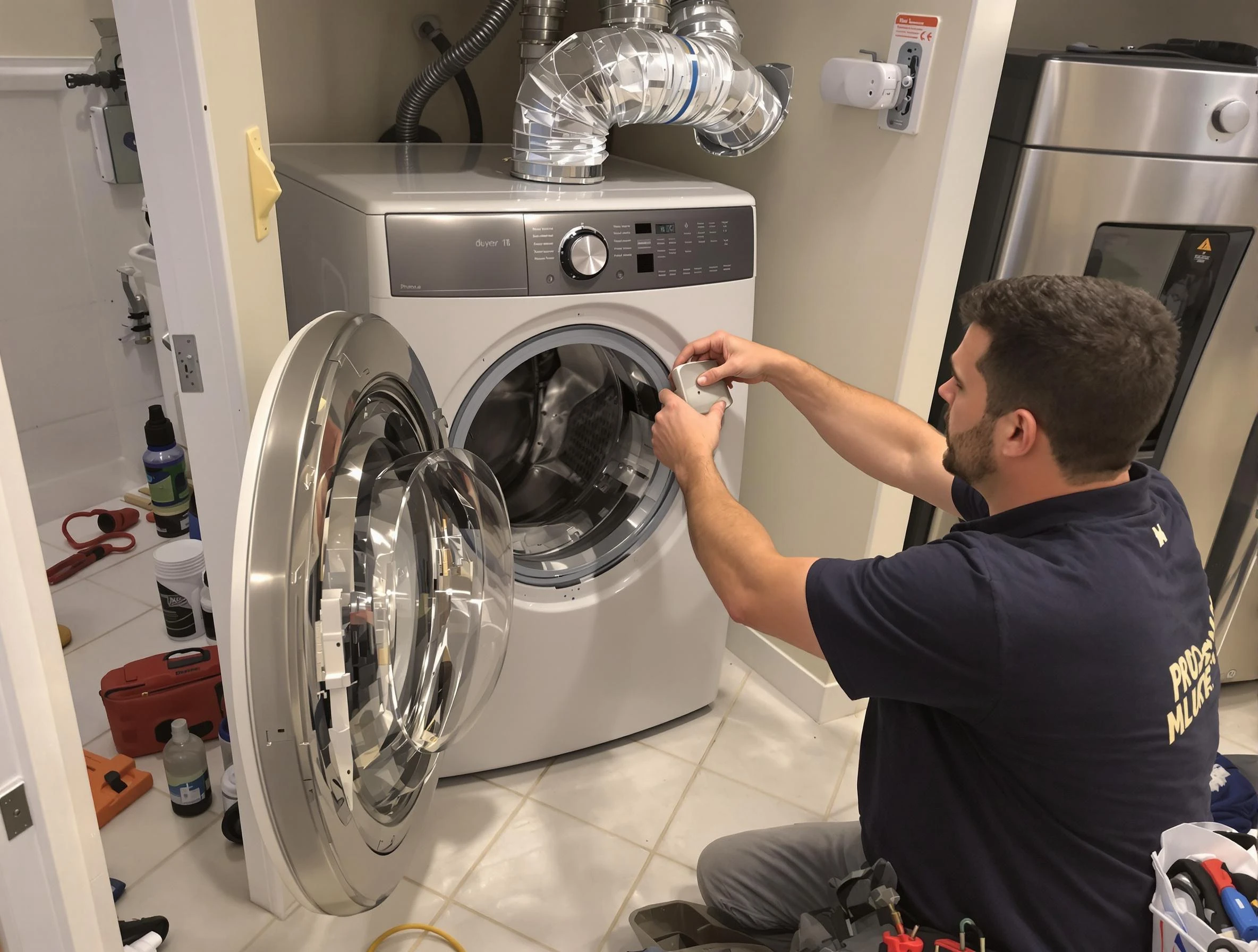 Riverdale Dryer Vent Cleaning technician performing precise dryer vent hose installation in Riverdale