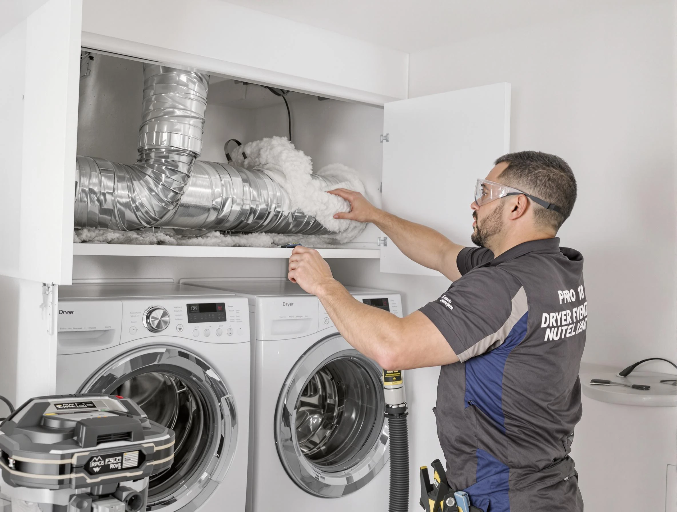 Riverdale Dryer Vent Cleaning certified technician performing specialized gas dryer vent cleaning in Riverdale